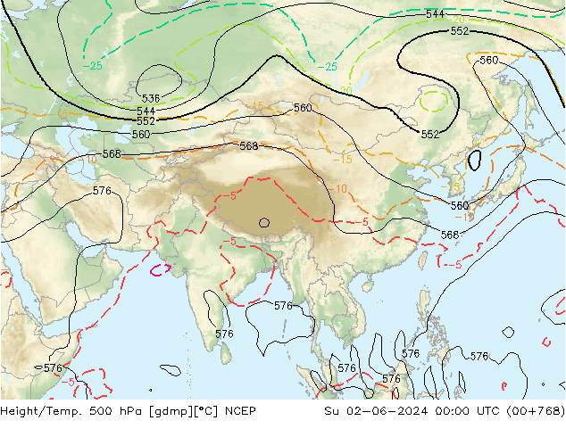 Height/Temp. 500 hPa NCEP Su 02.06.2024 00 UTC