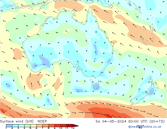 Surface wind (bft) NCEP Sa 04.05.2024 00 UTC