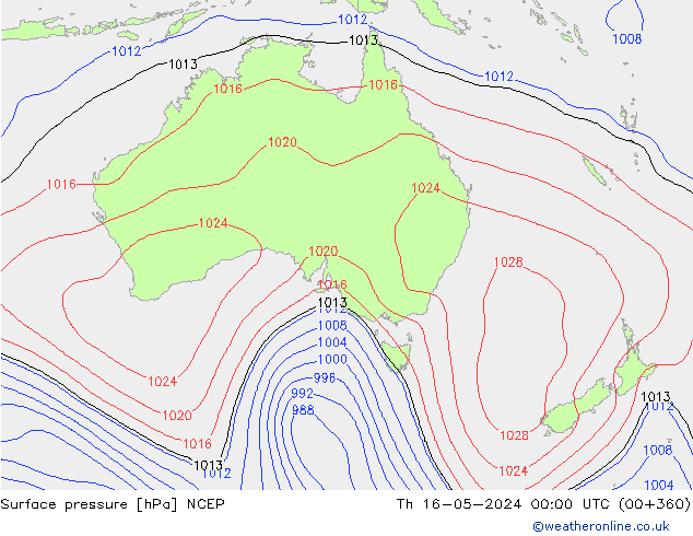Atmosférický tlak NCEP Čt 16.05.2024 00 UTC