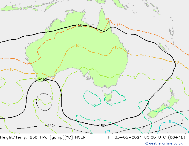 Height/Temp. 850 гПа NCEP пт 03.05.2024 00 UTC