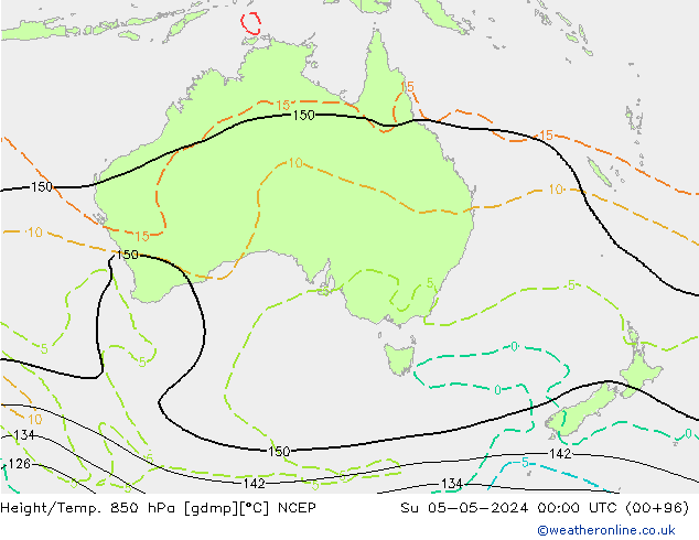 Géop./Temp. 850 hPa NCEP dim 05.05.2024 00 UTC