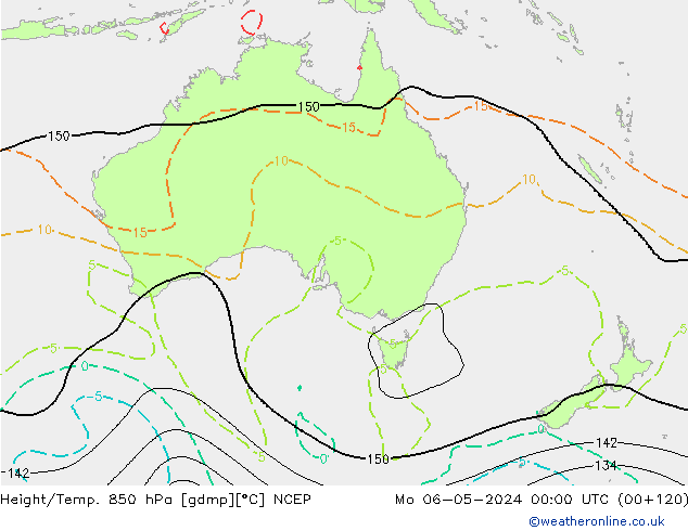 Height/Temp. 850 hPa NCEP pon. 06.05.2024 00 UTC