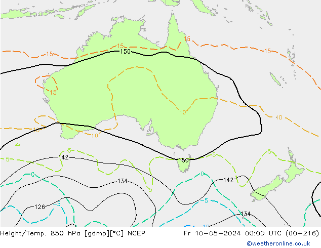 Geop./Temp. 850 hPa NCEP vie 10.05.2024 00 UTC