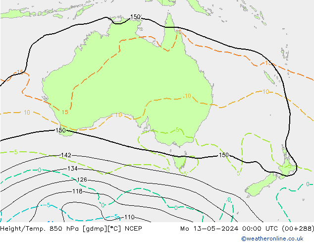 Hoogte/Temp. 850 hPa NCEP ma 13.05.2024 00 UTC