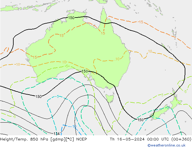 Height/Temp. 850 hPa NCEP Čt 16.05.2024 00 UTC