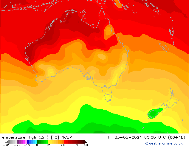temperatura máx. (2m) NCEP Sex 03.05.2024 00 UTC