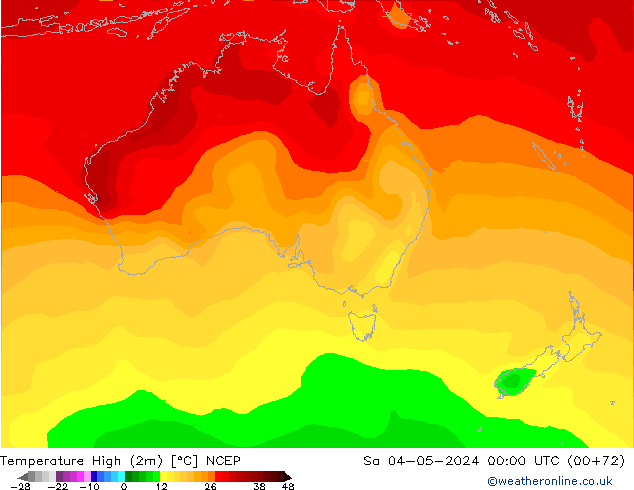 Max.temperatuur (2m) NCEP za 04.05.2024 00 UTC