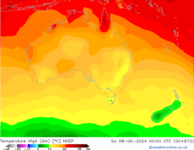 Nejvyšší teplota (2m) NCEP So 08.06.2024 00 UTC