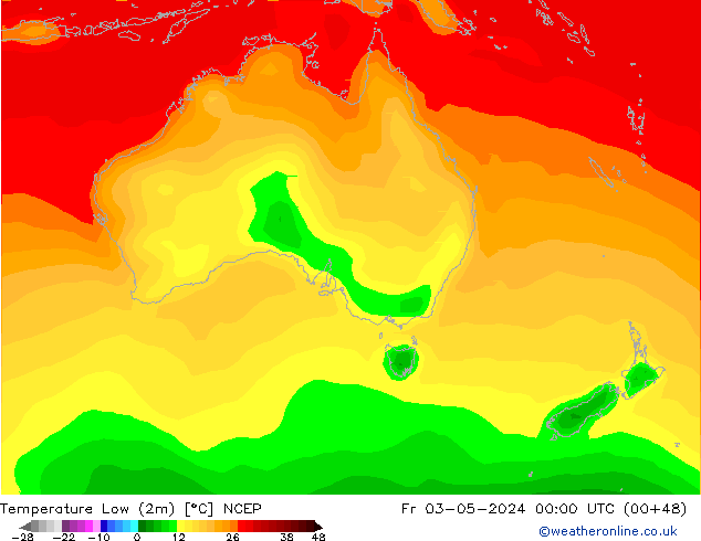 temperatura mín. (2m) NCEP Sex 03.05.2024 00 UTC