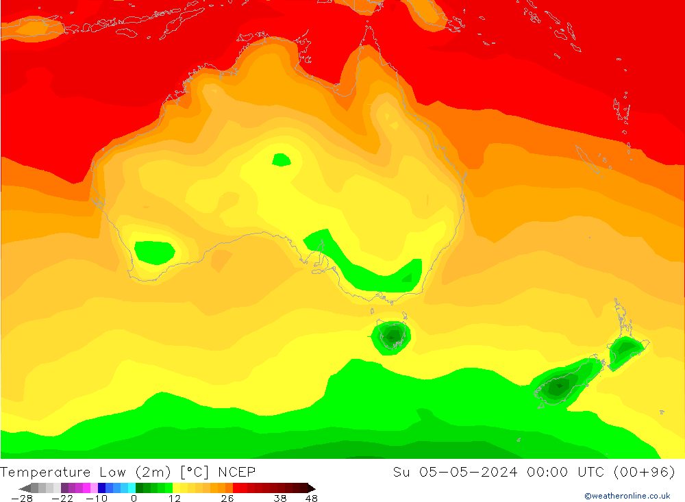 temperatura mín. (2m) NCEP Dom 05.05.2024 00 UTC