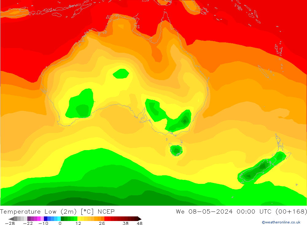 Tiefstwerte (2m) NCEP Mi 08.05.2024 00 UTC