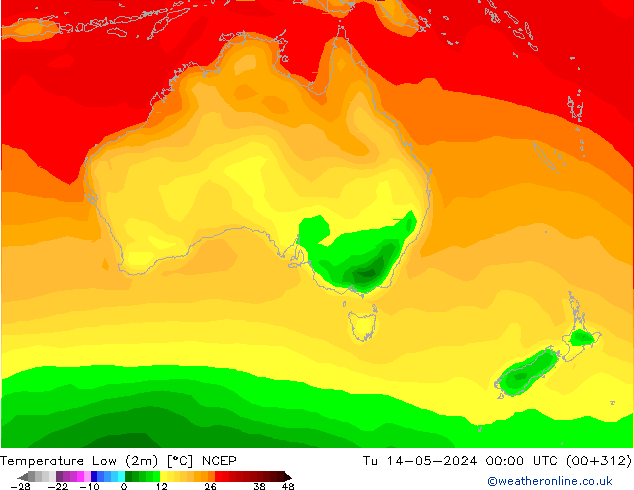 Min.temperatuur (2m) NCEP di 14.05.2024 00 UTC