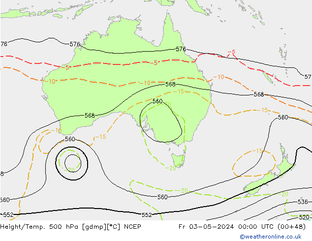Hoogte/Temp. 500 hPa NCEP vr 03.05.2024 00 UTC