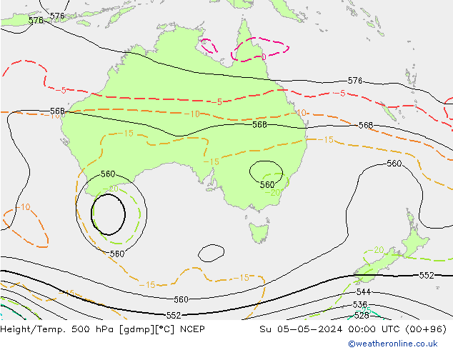 Height/Temp. 500 hPa NCEP  05.05.2024 00 UTC