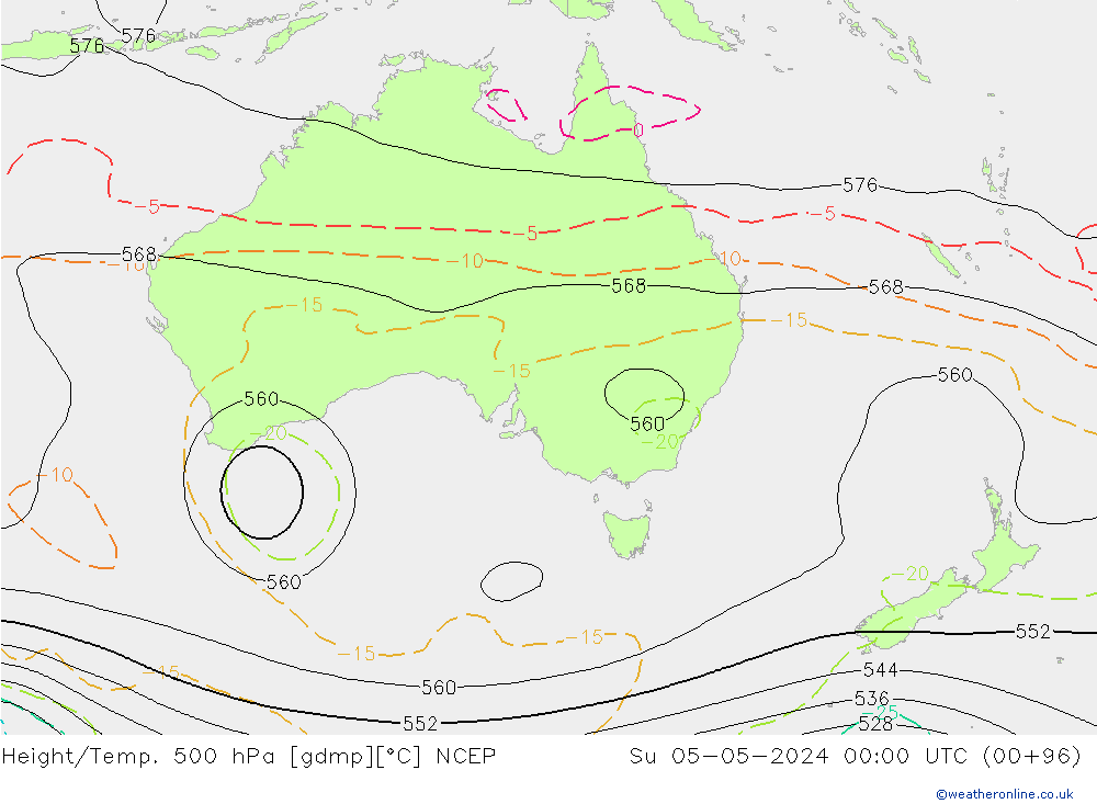 Height/Temp. 500 hPa NCEP Dom 05.05.2024 00 UTC