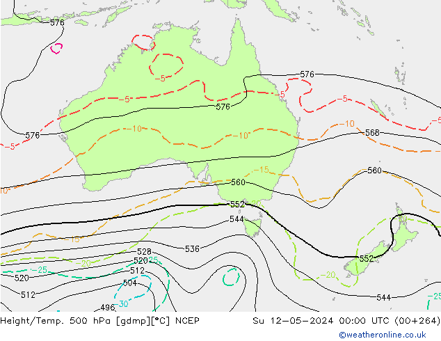 Hoogte/Temp. 500 hPa NCEP zo 12.05.2024 00 UTC