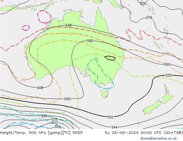 Height/Temp. 500 hPa NCEP dom 02.06.2024 00 UTC