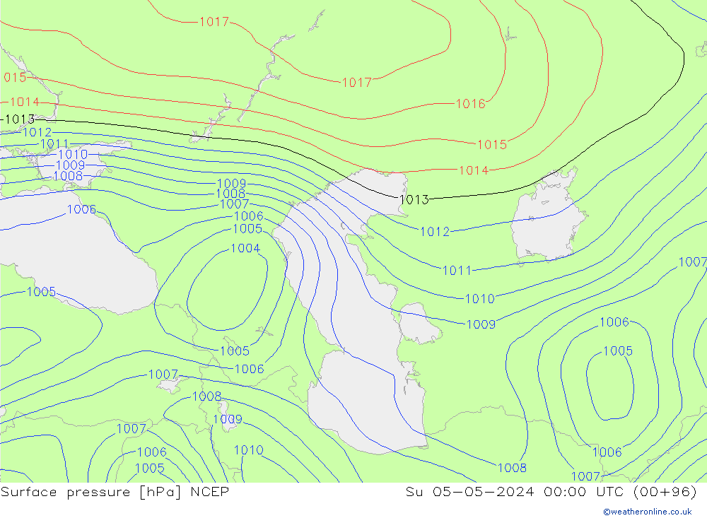 Pressione al suolo NCEP dom 05.05.2024 00 UTC