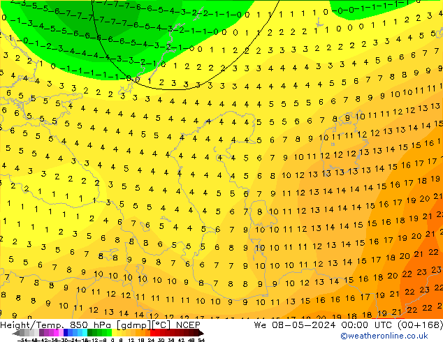 Height/Temp. 850 hPa NCEP mer 08.05.2024 00 UTC