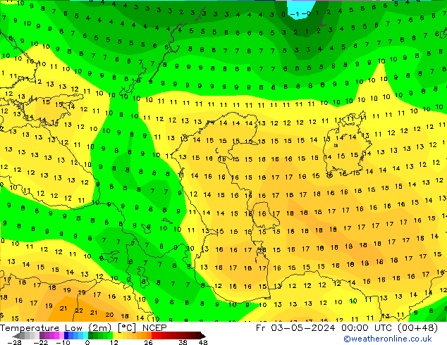 Temperatura mín. (2m) NCEP vie 03.05.2024 00 UTC