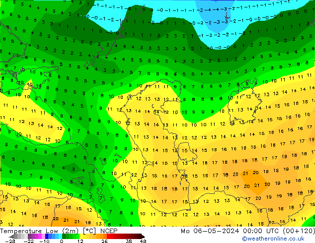 Minumum Değer (2m) NCEP Pzt 06.05.2024 00 UTC