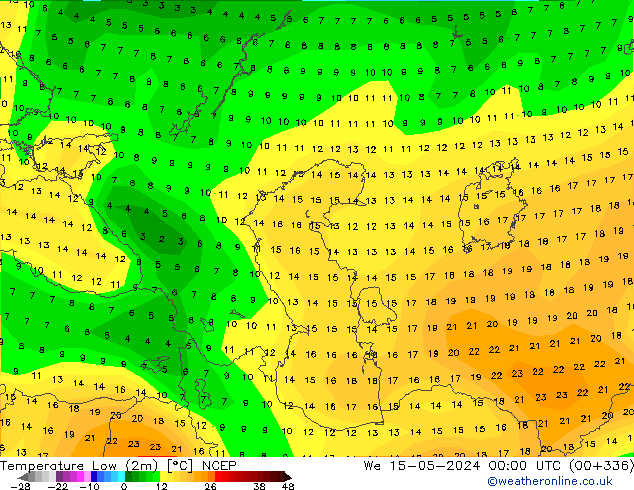 temperatura mín. (2m) NCEP Qua 15.05.2024 00 UTC