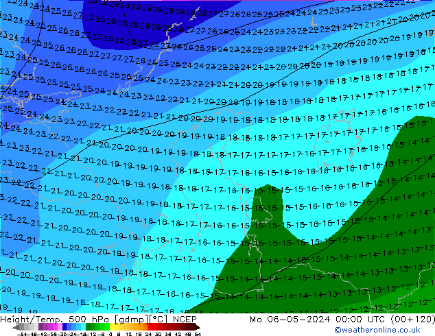 Height/Temp. 500 hPa NCEP lun 06.05.2024 00 UTC