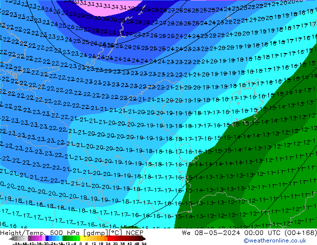 Height/Temp. 500 hPa NCEP  08.05.2024 00 UTC