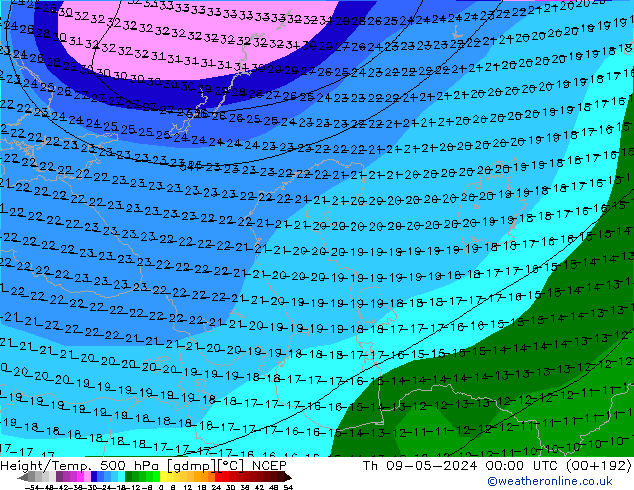 Height/Temp. 500 hPa NCEP Do 09.05.2024 00 UTC