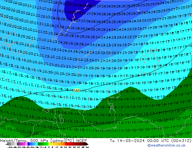 Geop./Temp. 500 hPa NCEP mar 14.05.2024 00 UTC