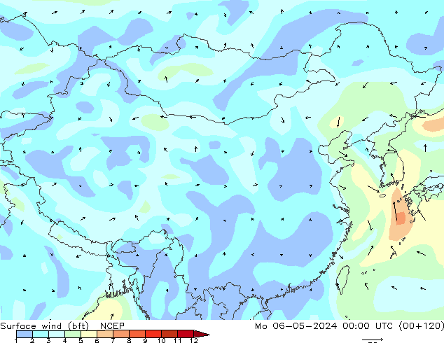 �N 10 米 (bft) NCEP 星期一 06.05.2024 00 UTC