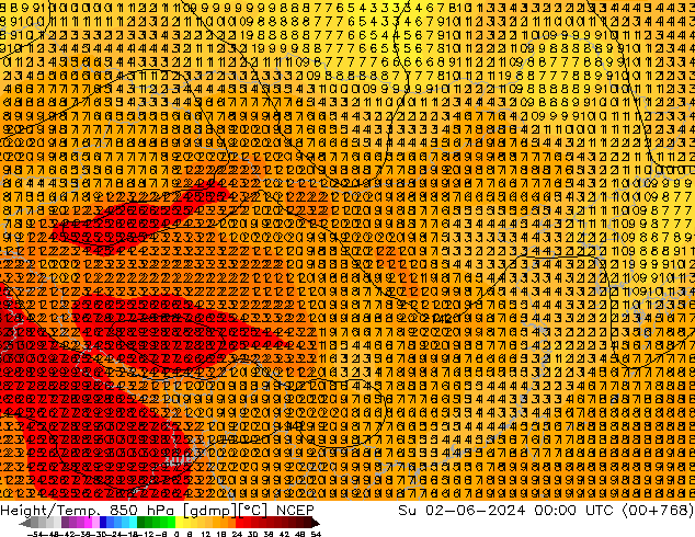 Height/Temp. 850 hPa NCEP 星期日 02.06.2024 00 UTC