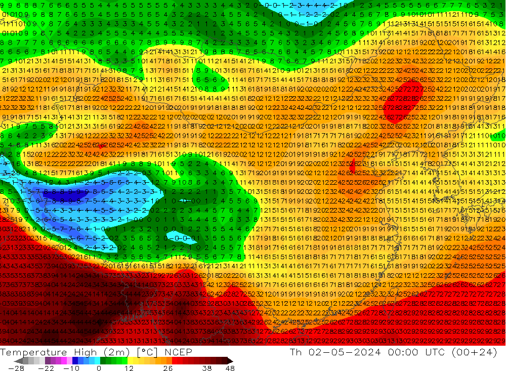 Temperature High (2m) NCEP 星期四 02.05.2024 00 UTC
