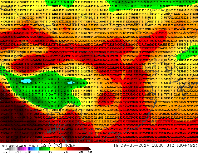 Temperature High (2m) NCEP 星期四 09.05.2024 00 UTC
