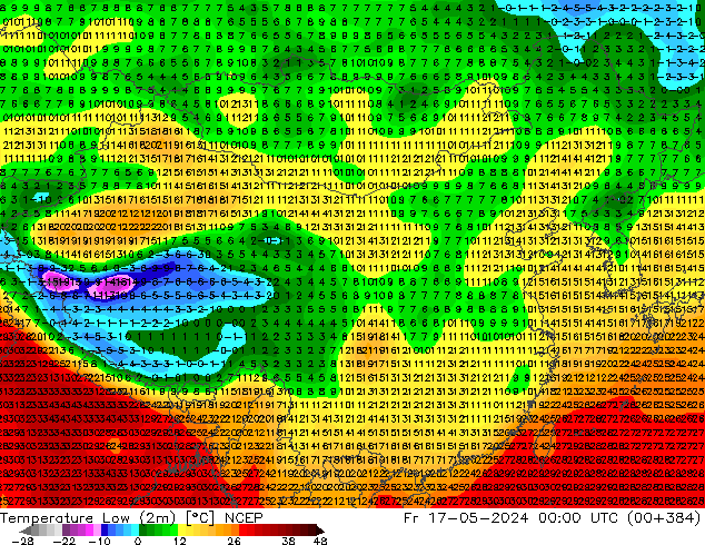 Temperature Low (2m) NCEP 星期五 17.05.2024 00 UTC