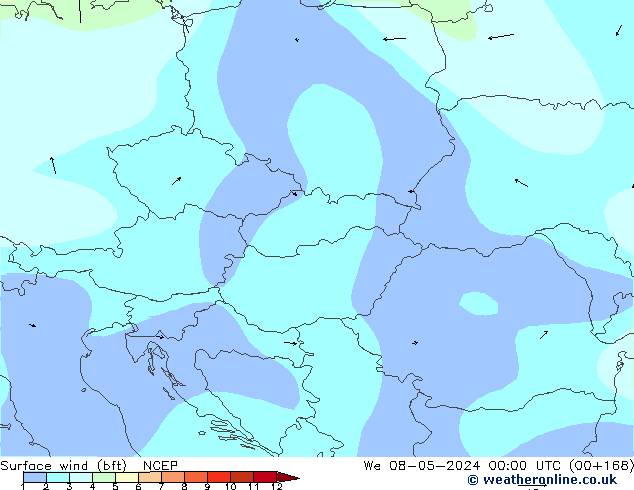 Surface wind (bft) NCEP We 08.05.2024 00 UTC