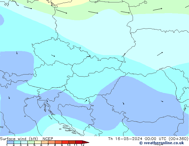 Vento 10 m (bft) NCEP gio 16.05.2024 00 UTC