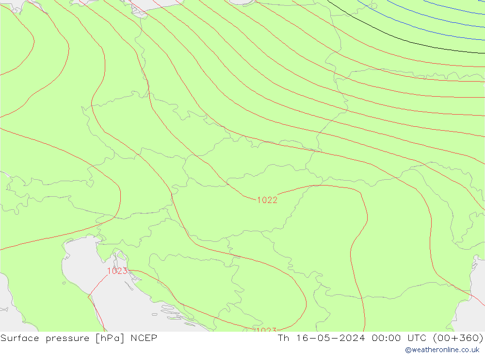 Pressione al suolo NCEP gio 16.05.2024 00 UTC