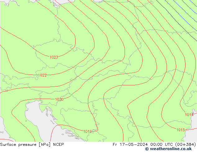 Presión superficial NCEP vie 17.05.2024 00 UTC