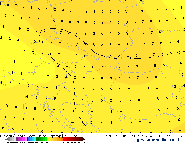 Height/Temp. 850 hPa NCEP Sa 04.05.2024 00 UTC