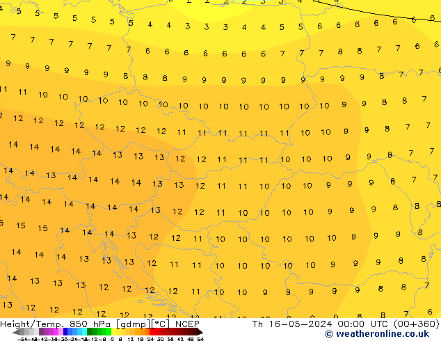 Yükseklik/Sıc. 850 hPa NCEP Per 16.05.2024 00 UTC