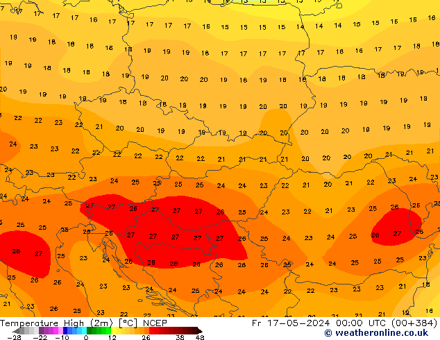 Temp. massima (2m) NCEP ven 17.05.2024 00 UTC