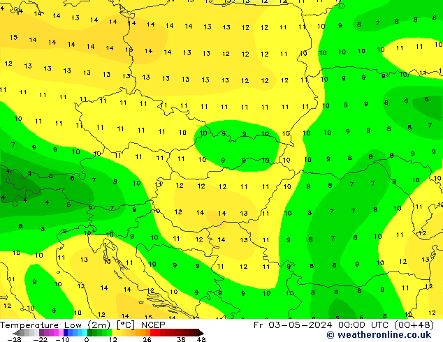 Temp. minima (2m) NCEP ven 03.05.2024 00 UTC