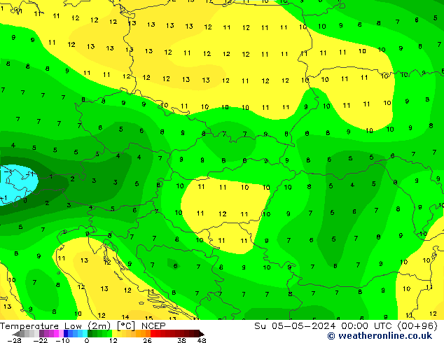 Min. Temperatura (2m) NCEP nie. 05.05.2024 00 UTC