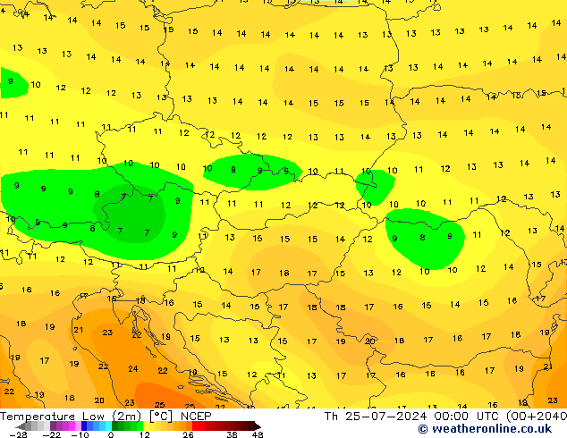 Temperatura mín. (2m) NCEP jue 25.07.2024 00 UTC