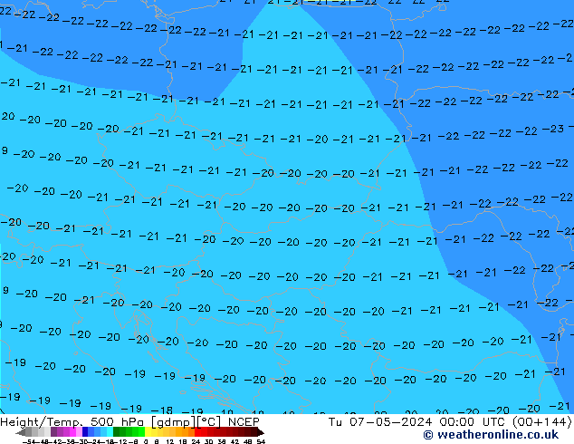 Height/Temp. 500 hPa NCEP Út 07.05.2024 00 UTC