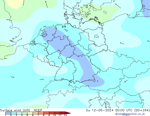 �N 10 米 (bft) NCEP 星期日 12.05.2024 00 UTC