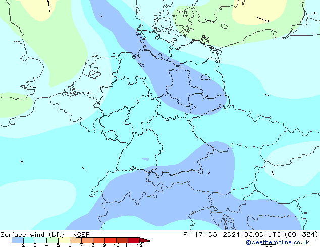 Surface wind (bft) NCEP Fr 17.05.2024 00 UTC