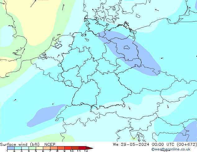 ве�Bе�@ 10 m (bft) NCEP ср 29.05.2024 00 UTC