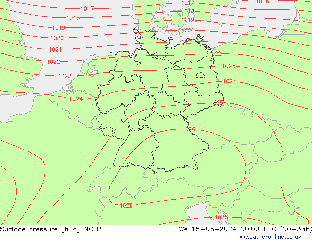 Atmosférický tlak NCEP St 15.05.2024 00 UTC
